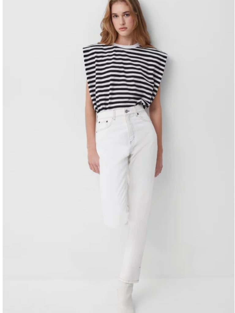 French Connection White Navy Stripe Shoulder Pad Tank Top Xs Nautical Chic